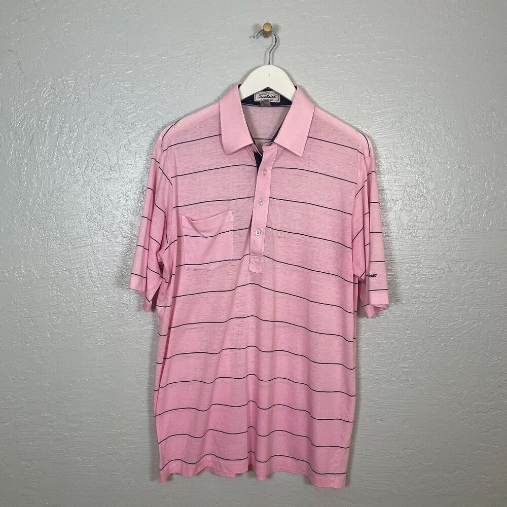 Vintage The Titleist Collection Men XL Pink Stripe Polo Shirt Single Stitch Golf